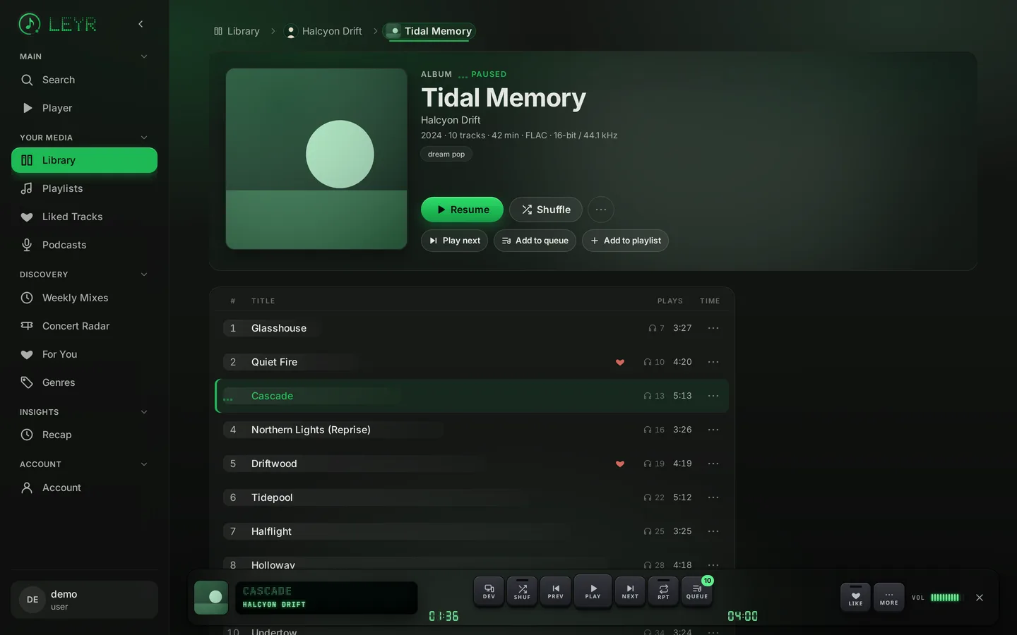 Album page with tracklist